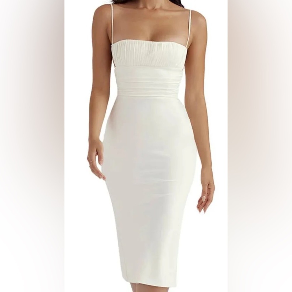 HOUSE OF CB Lois Pintuck Pleat Corset Body-con Dress In Ivory Size M NWT